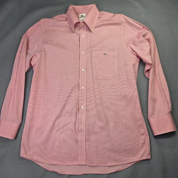 Lacoste Shirt Men 42 Large Red Micro Check Button Down Long Sleeve France Preppy - Picture 13 of 13